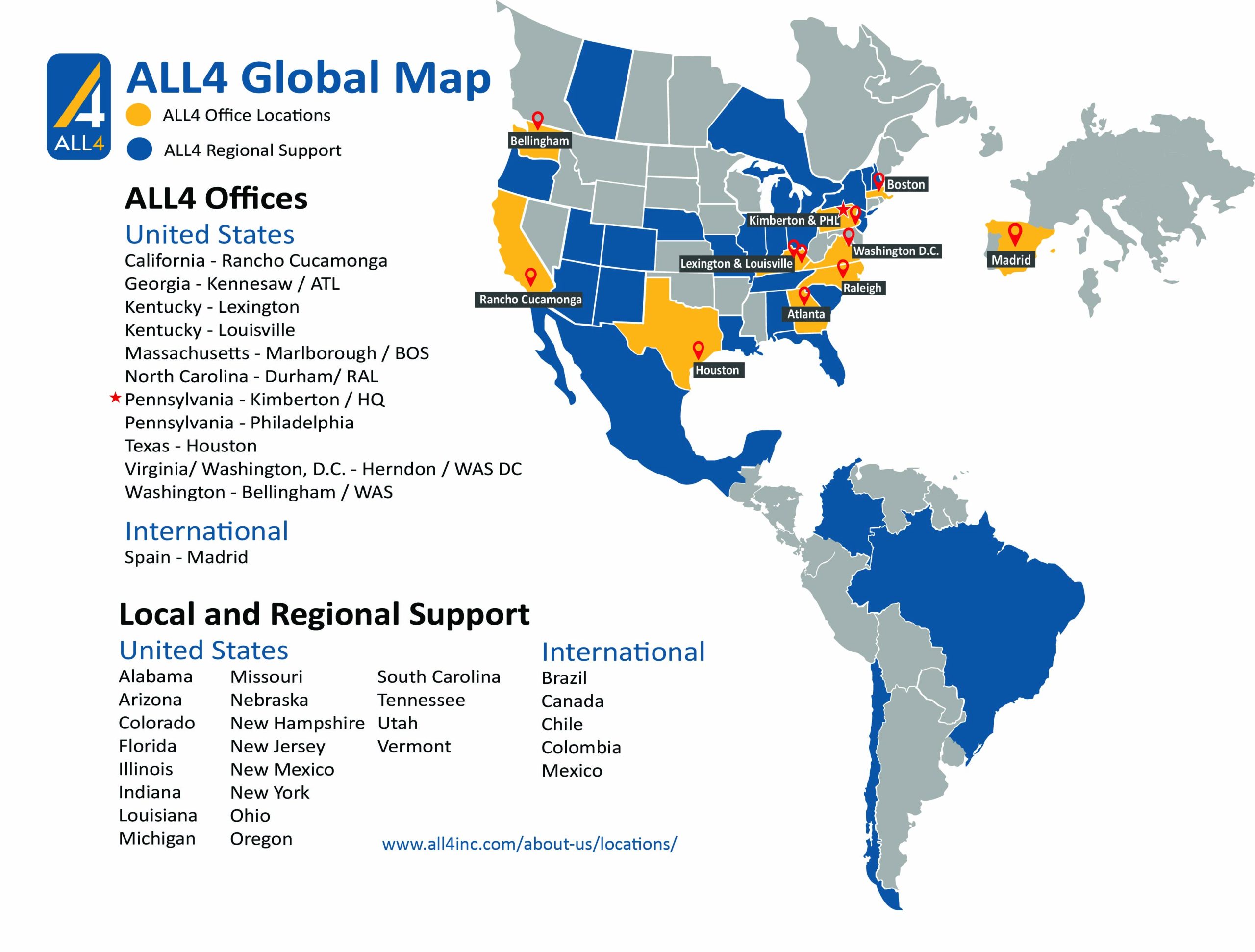 ALL4 map of offices and support locations